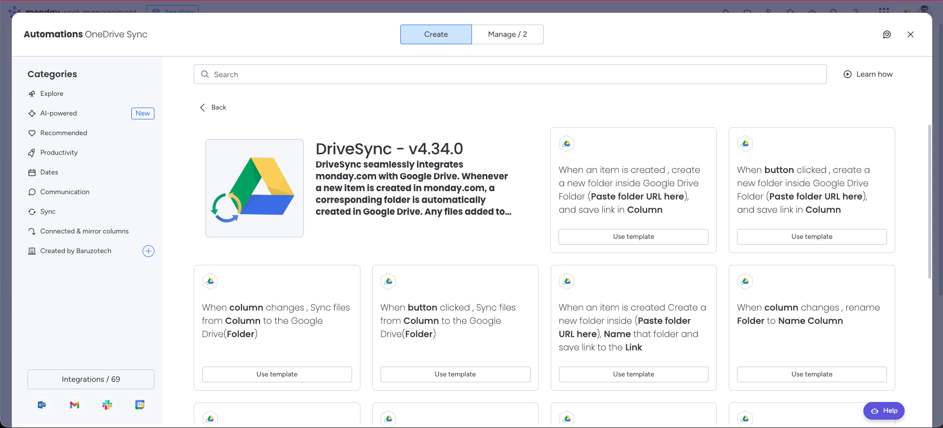 DriveSync automation: When a button is clicked. Create a new folder inside a Google Drive folder and save its link in a column.